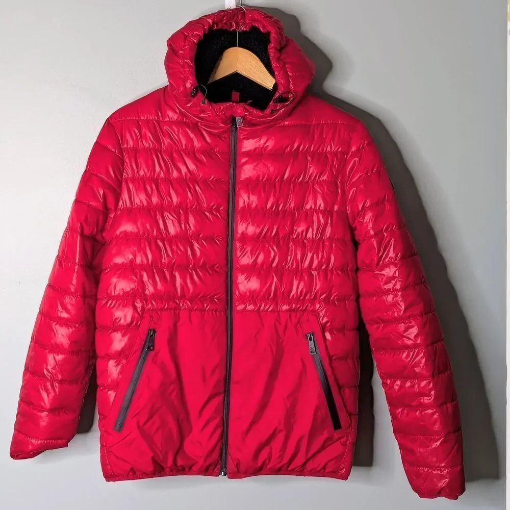 Kenneth Cole New York Bright Red Quilted Fleece Lined Puffer Ski Jacket Size S